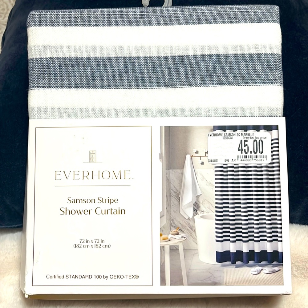 🆕 Everhome Samson Stripe 72-Inch X 72-Inch Shower Curtain Maritime blue